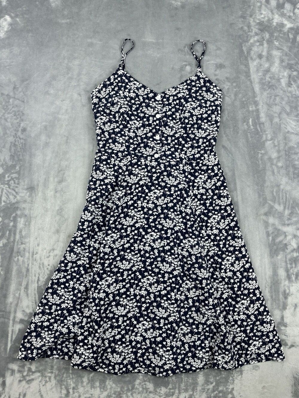 Gap Fit Flare Dress Size 4 Tall Blue Floral Smocked Back Button Cami Cottagecore